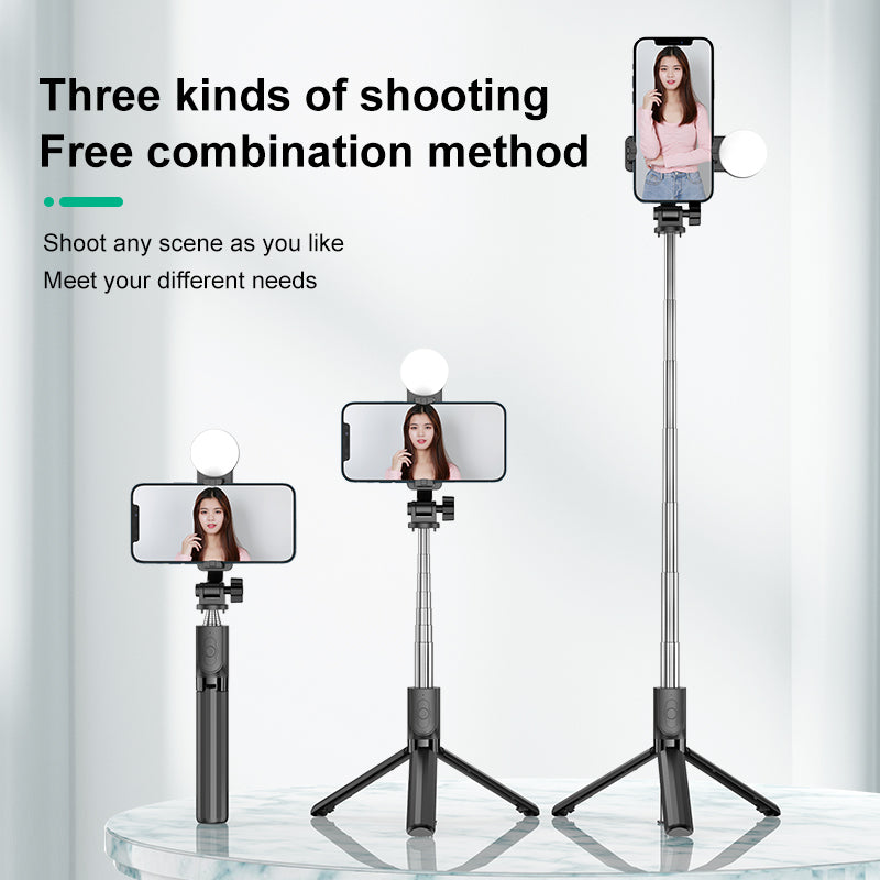 KP12S Portable Live-stream Cell Phone Stand Retractable Wireless Remote Bluetooth Selfie Stick Tripod with Fill Light