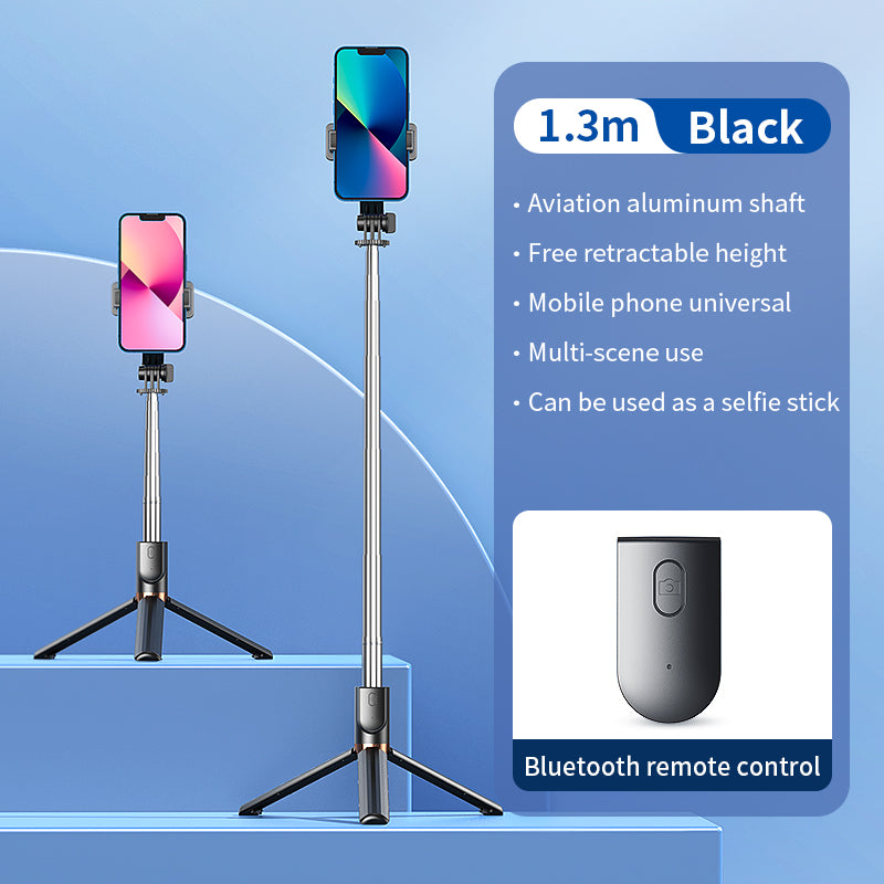 KH5 Live-stream Bluetooth Selfie Stick Retractable Integrated Portable Mobile Phone Tripod Stand without Light (1.3m) - Black