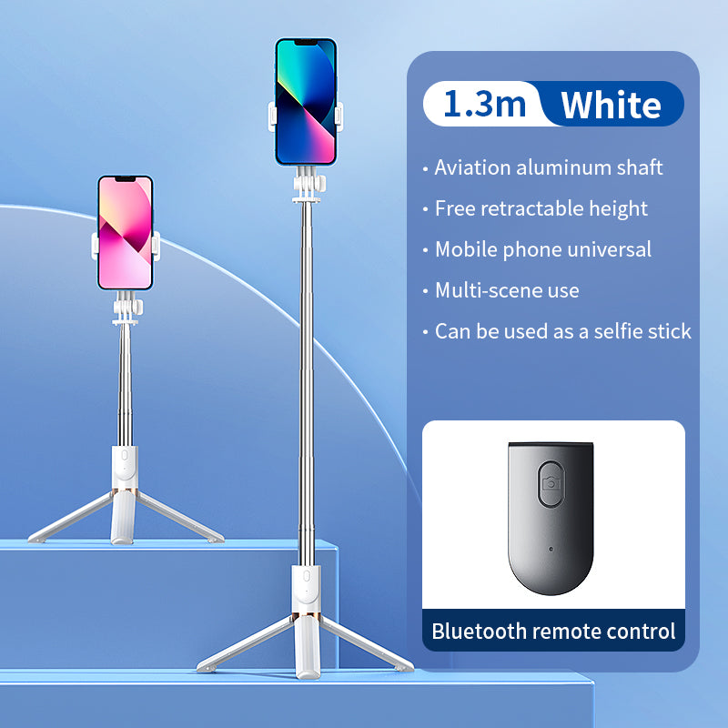 KH5 Live-stream Bluetooth Selfie Stick Retractable Integrated Portable Mobile Phone Tripod Stand without Light (1.3m) - White