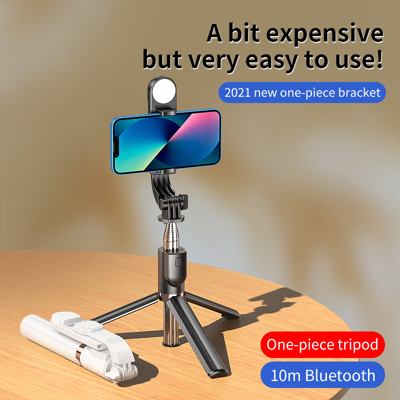 KH5S Retractable Portable Cell Phone Stand Live-stream Bluetooth Selfie Stick Tripod with Fill Light (1.3m) - Black