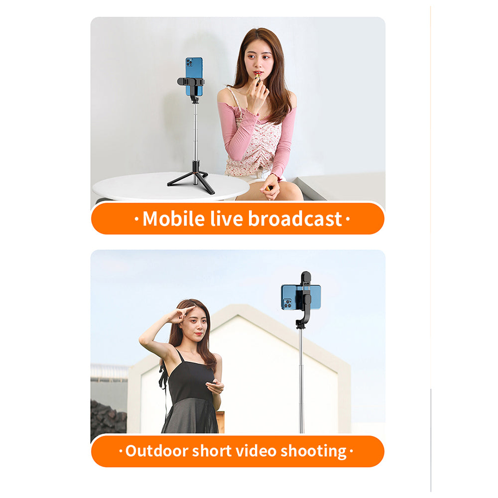 KH5S Retractable Portable Cell Phone Stand Live-stream Bluetooth Selfie Stick Tripod with Fill Light (1.3m) - Black