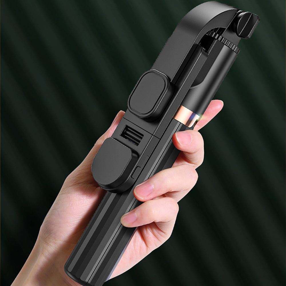 KH5S Retractable Portable Cell Phone Stand Live-stream Bluetooth Selfie Stick Tripod with Fill Light (1.3m) - Black