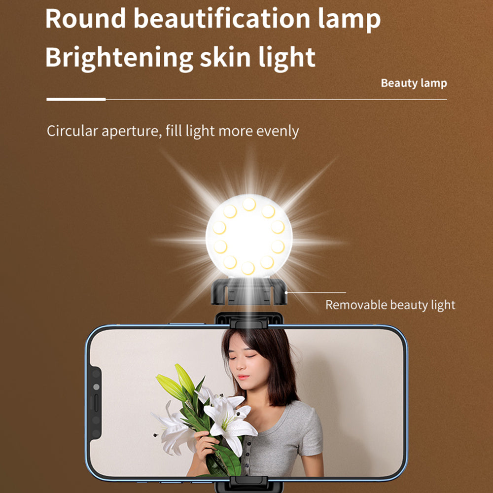 KH1S Retractable Live-stream Cell Phone Stand Folding Bluetooth Selfie Stick Tripod with Fill Light (0.7m)