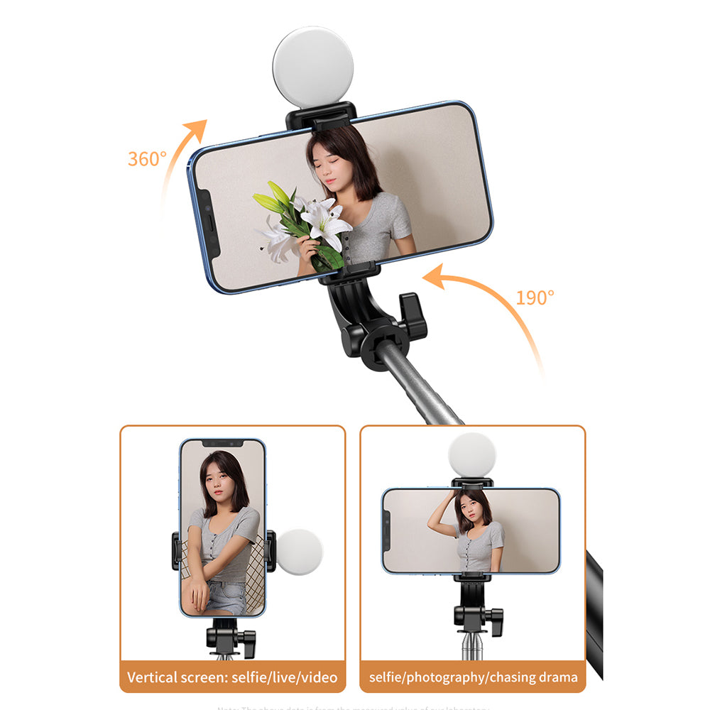 KH1S Retractable Live-stream Cell Phone Stand Folding Bluetooth Selfie Stick Tripod with Fill Light (0.7m)