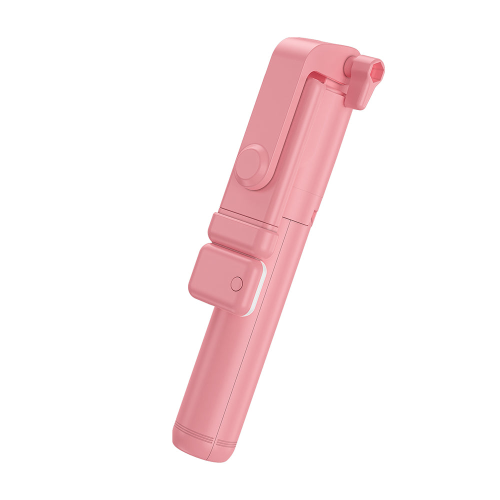 H1S 100cm Retractable Integrated Bluetooth Tripod Phone Holder Portable Adjustable Selfie Stick with Light - Pink