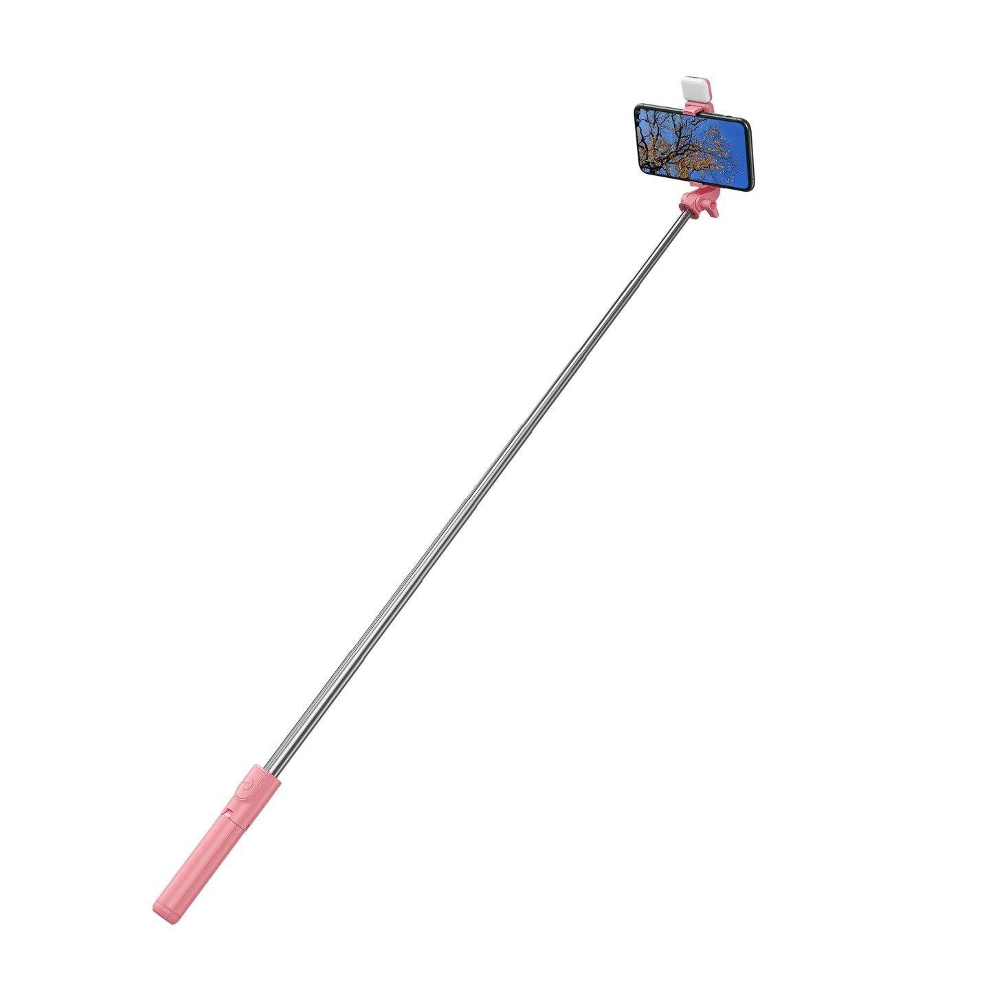 H1S 100cm Retractable Integrated Bluetooth Tripod Phone Holder Portable Adjustable Selfie Stick with Light - Pink