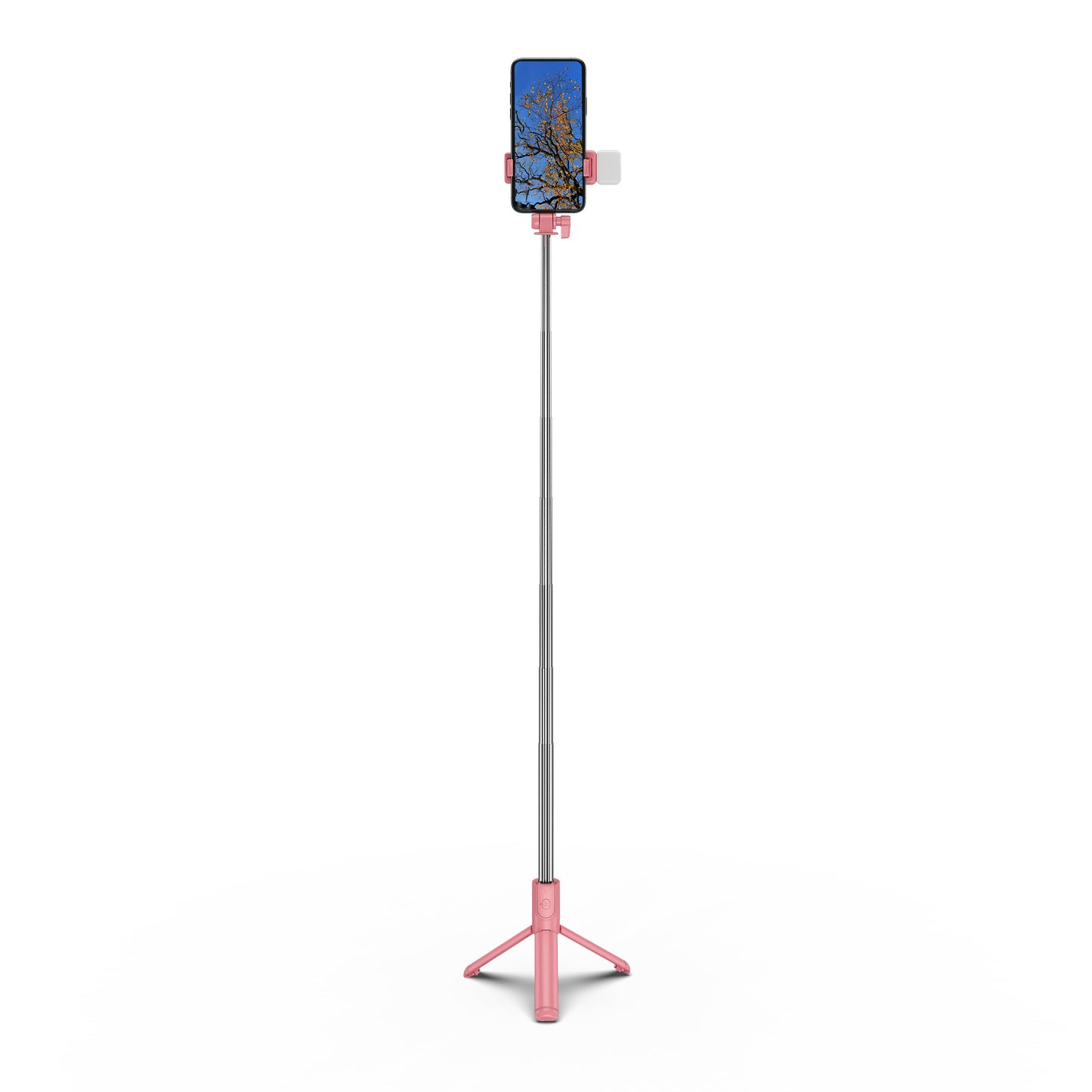 H1S 100cm Retractable Integrated Bluetooth Tripod Phone Holder Portable Adjustable Selfie Stick with Light - Pink