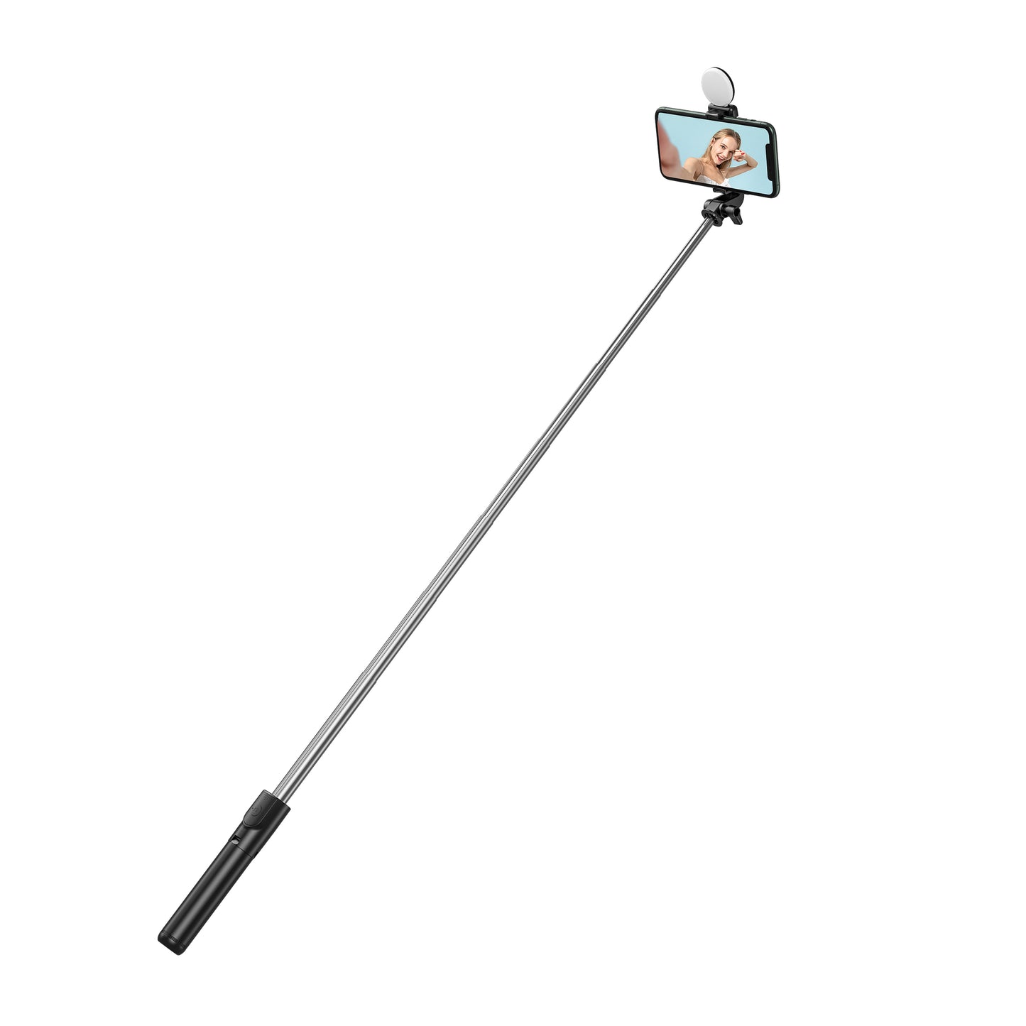 H1X 100cm Retractable Bluetooth Tripod Phone Holder Portable Adjustable Selfie Stick with Round Light - Black