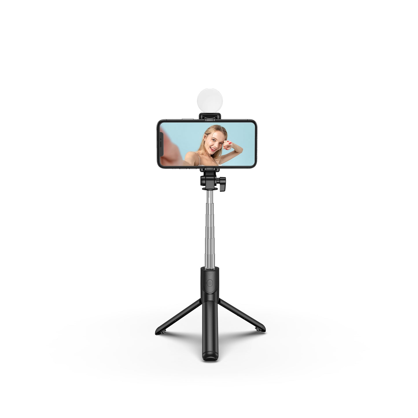 H1X 100cm Retractable Bluetooth Tripod Phone Holder Portable Adjustable Selfie Stick with Round Light - Black
