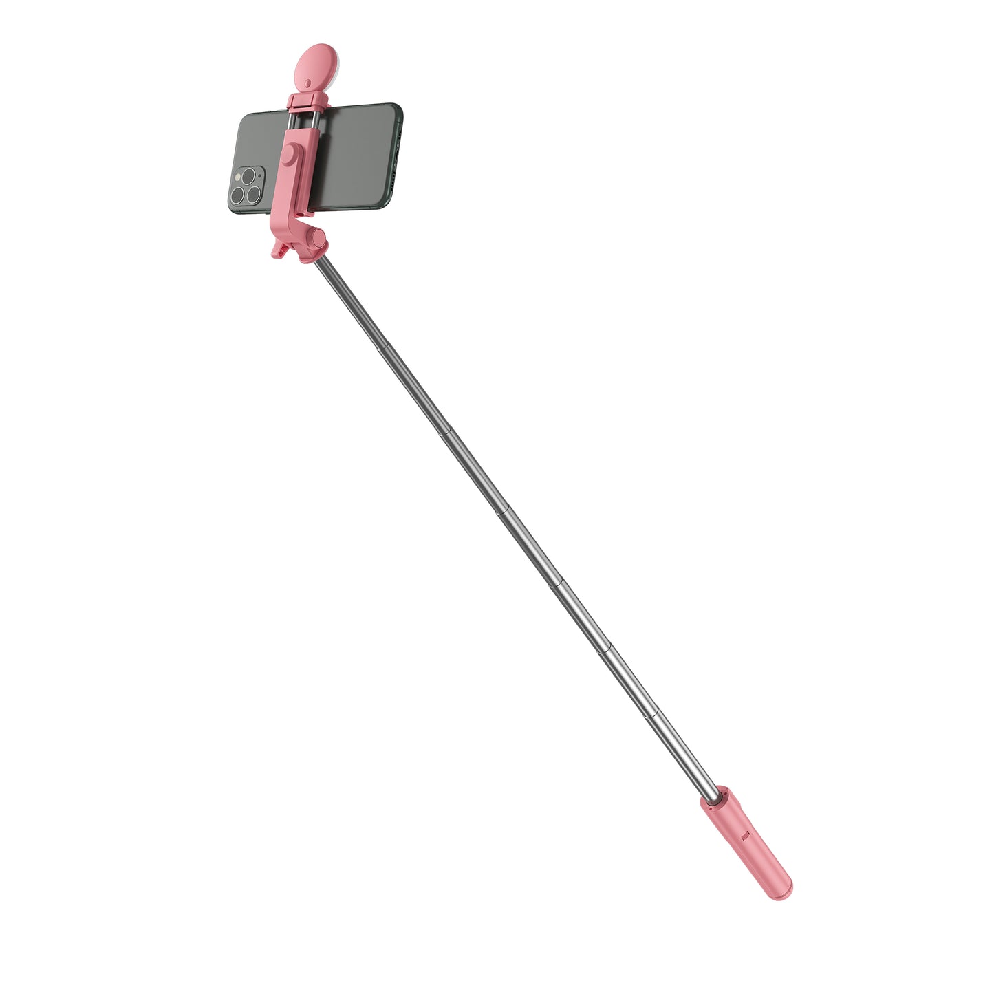 H1X 100cm Retractable Bluetooth Tripod Phone Holder Portable Adjustable Selfie Stick with Round Light - Pink