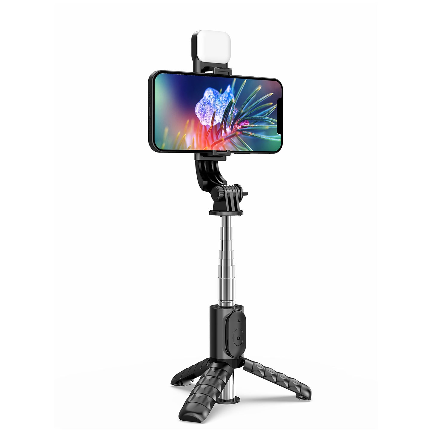 Q11s Portable Extendable Stainless Steel Pole Bluetooth Remote Control Phone Selfie Stick Holder Tripod with Fill Light