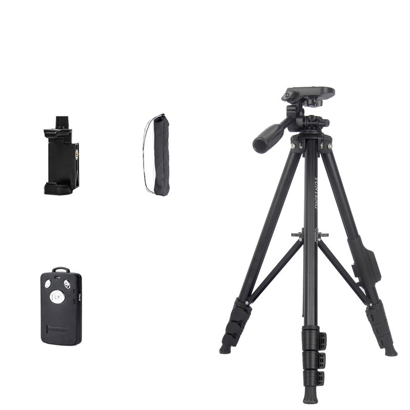 YUNTENG DV-211N Aluminum Tripod Extendable Photography Tripod with 3-direction Gimbal + Bluetooth Remote Control + Mobile Phone Holder