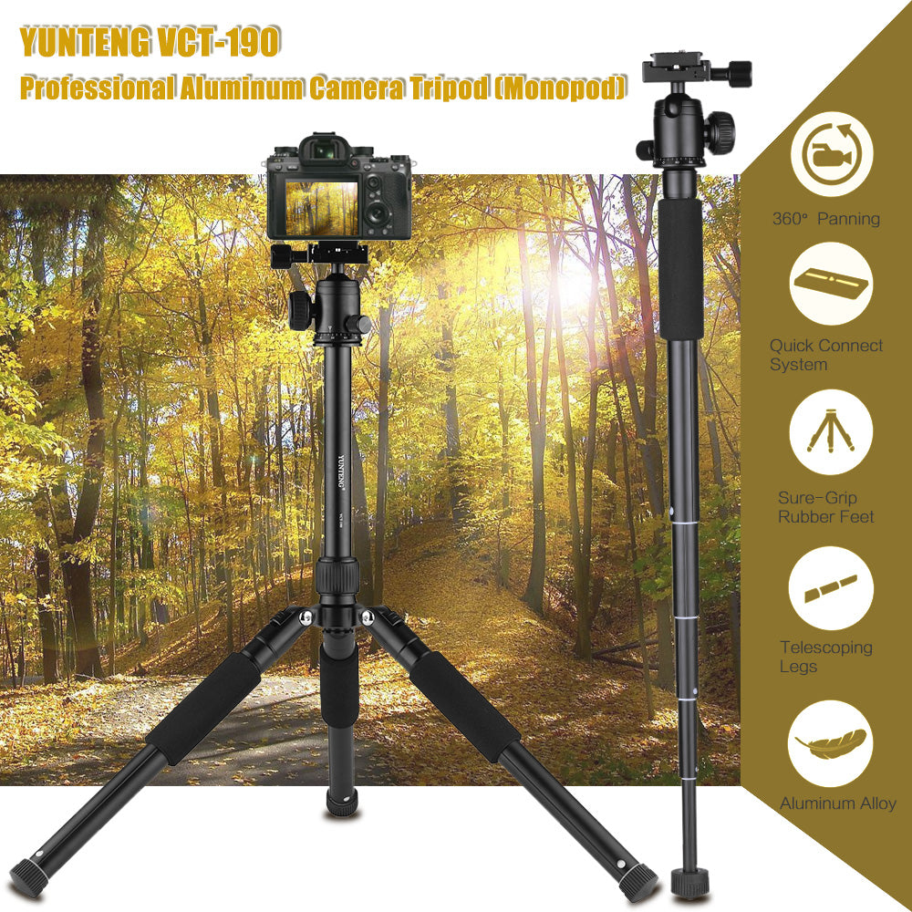 Uniqkart VCT-190 Professional Camera Tripod Stand Portable Monopod with Ball Head 5-Section Adjustable Camera Tripod for SLR ILDC Camcorder DV