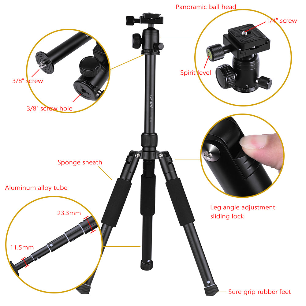 Uniqkart VCT-190 Professional Camera Tripod Stand Portable Monopod with Ball Head 5-Section Adjustable Camera Tripod for SLR ILDC Camcorder DV
