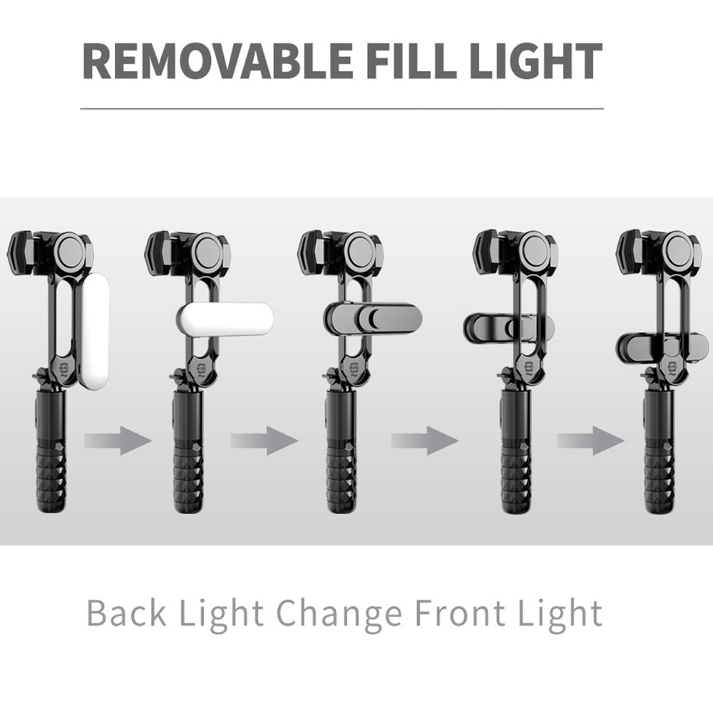 Q09 Retractable Stabilizer Bluetooth Tripod Phone Holder Portable Adjustable Selfie Stick Tripod with Detachable Fill Light - Black