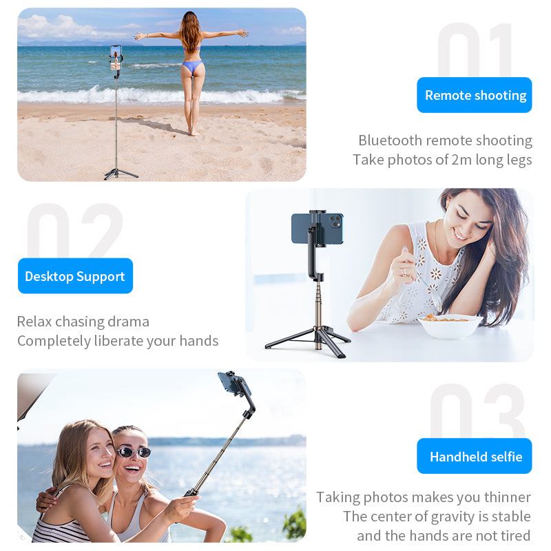 ZPG021 Mini Size Selfie Stick Multifunctional Phone Clip Tripod with 2 Bluetooth Remote Shutters
