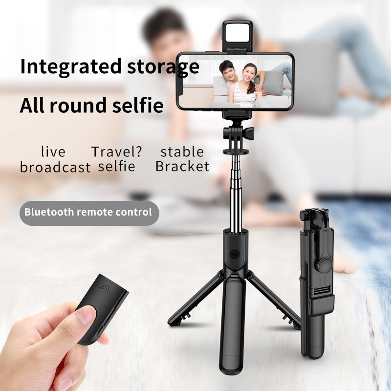 S03-S For Live Broadcast Bluetooth Selfie Stick Telescopic Handheld Monopod + Hidden Tripod with Fill Light