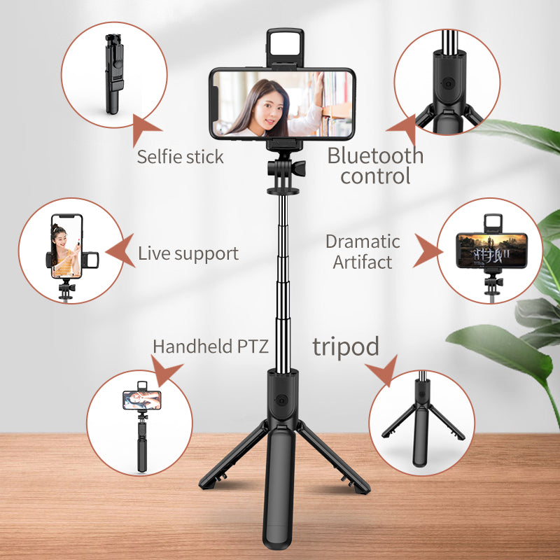 S03-S For Live Broadcast Bluetooth Selfie Stick Telescopic Handheld Monopod + Hidden Tripod with Fill Light