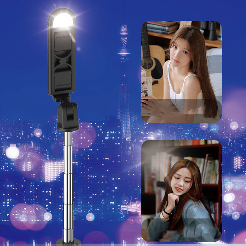 S05-S 2 in 1 Bluetooth Selfie Stick Built-in Remote Control Folding Tripod with Fill Light for Vlogging Photography