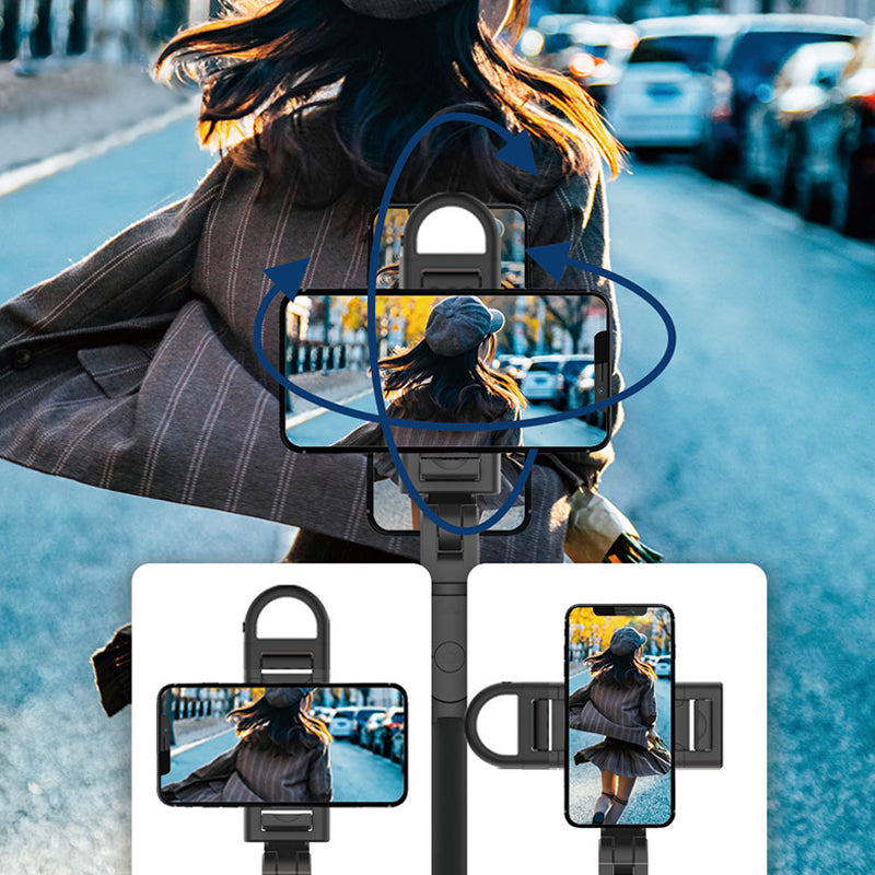 S05-S 2 in 1 Bluetooth Selfie Stick Built-in Remote Control Folding Tripod with Fill Light for Vlogging Photography