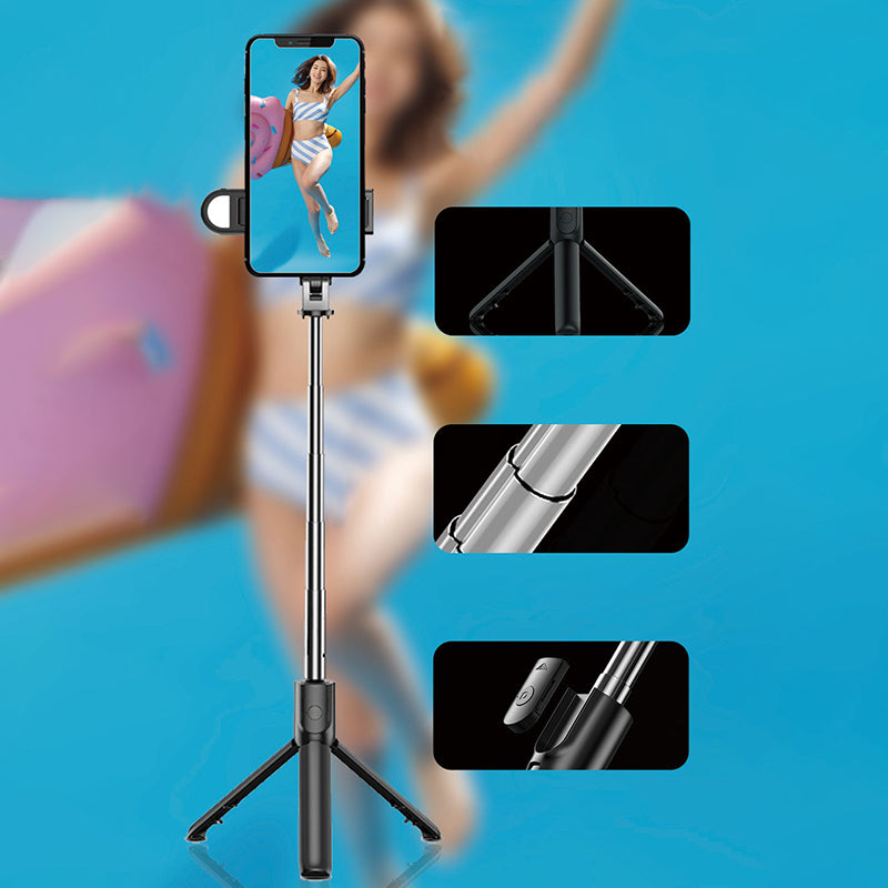 S05-S 2 in 1 Bluetooth Selfie Stick Built-in Remote Control Folding Tripod with Fill Light for Vlogging Photography