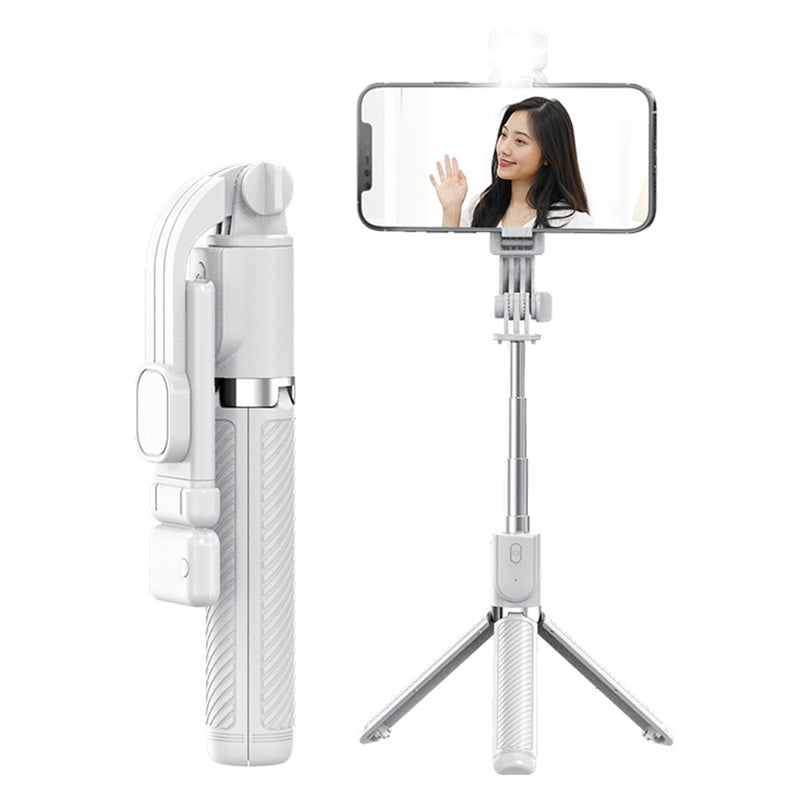 Z5s For Vlogging Photography 2 in 1 Bluetooth Selfie Stick Remote Control Folding Tripod with Fill Light - White