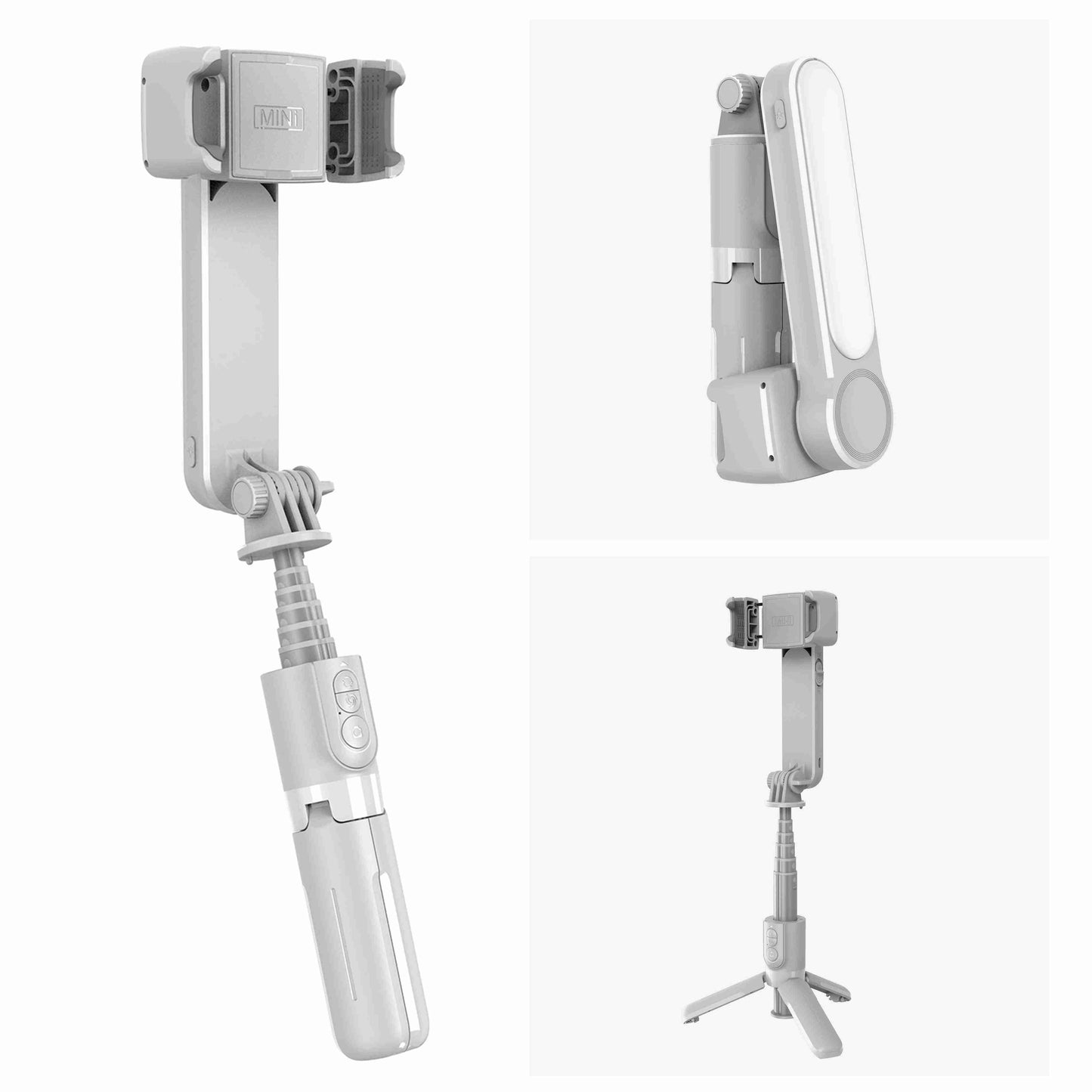 L09 Mini Mobile Phone Holder Stabilizer Extendable Tripod Bluetooth Remote Control Selfie Stick with Fill Light - White