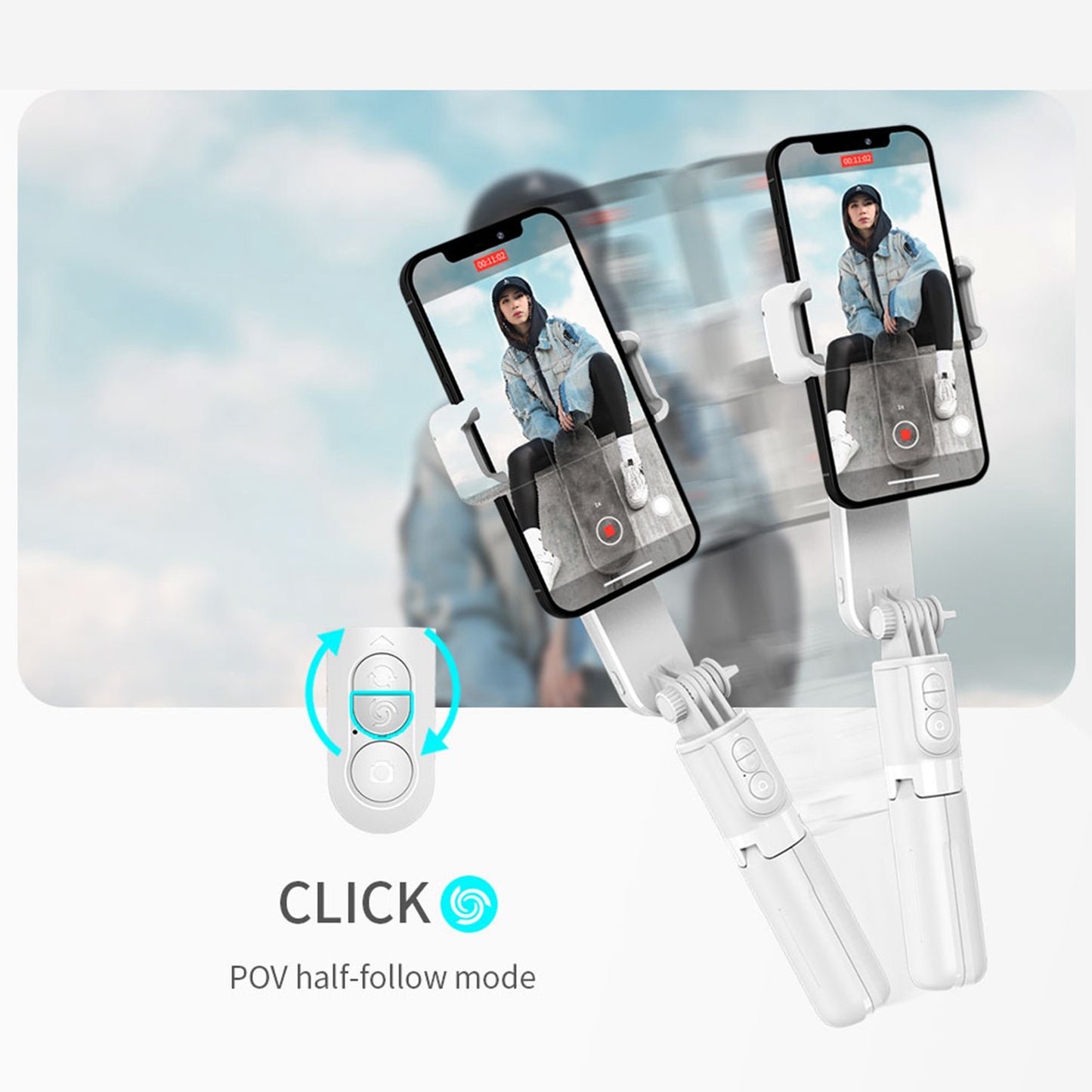 L09 Mini Mobile Phone Holder Stabilizer Extendable Tripod Bluetooth Remote Control Selfie Stick with Fill Light - White