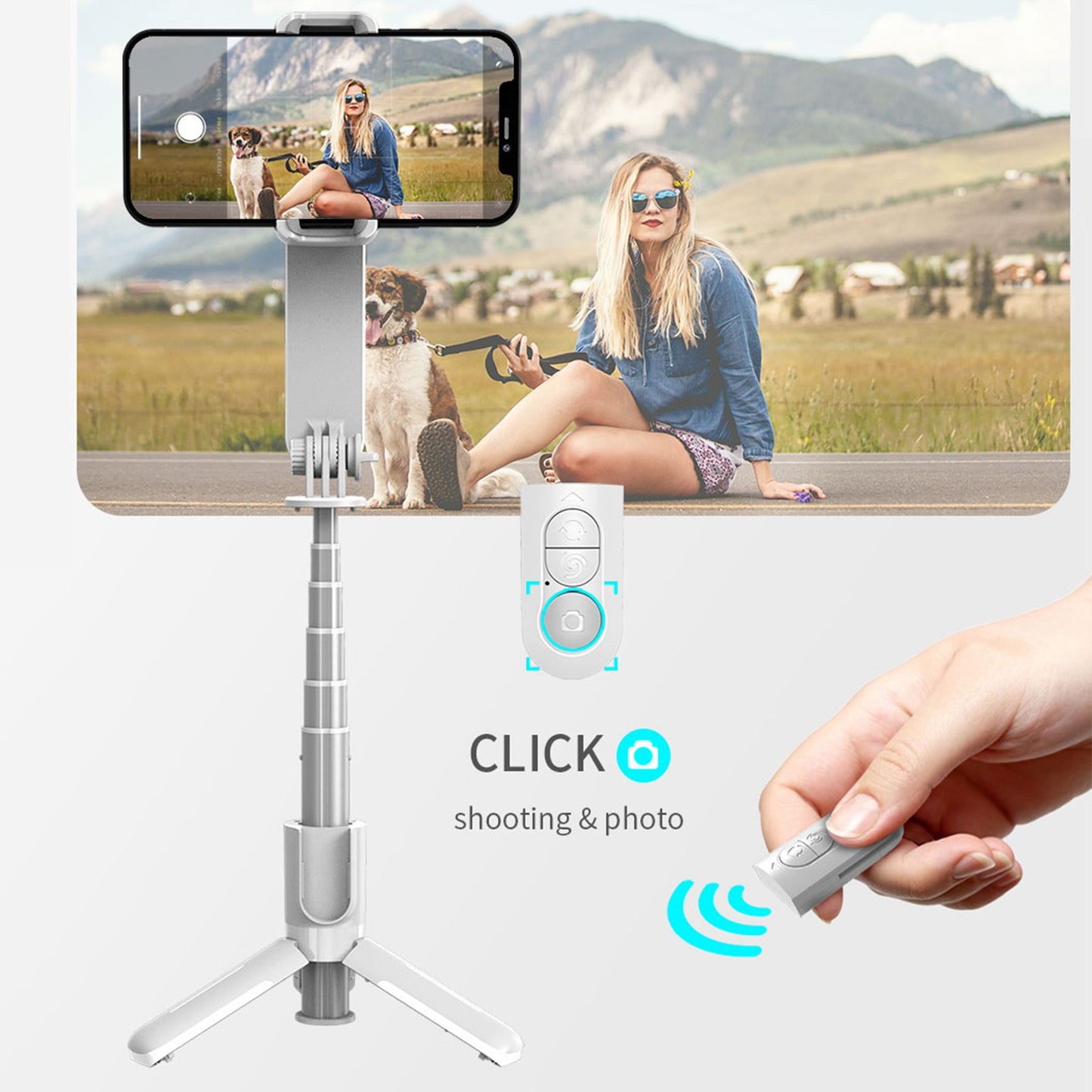 L09 Mini Mobile Phone Holder Stabilizer Extendable Tripod Bluetooth Remote Control Selfie Stick with Fill Light - White