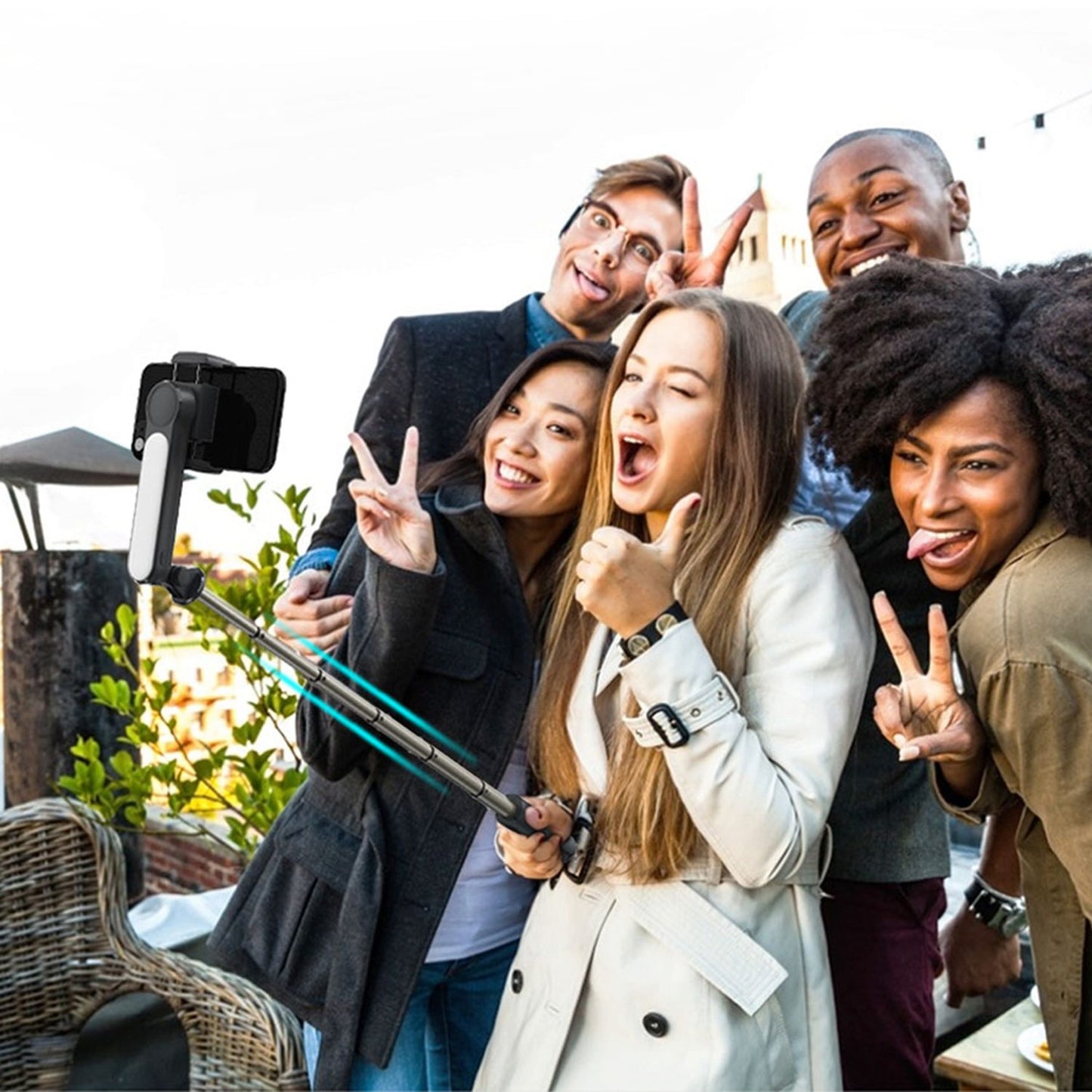 L09 Mini Mobile Phone Holder Stabilizer Extendable Tripod Bluetooth Remote Control Selfie Stick with Fill Light - White