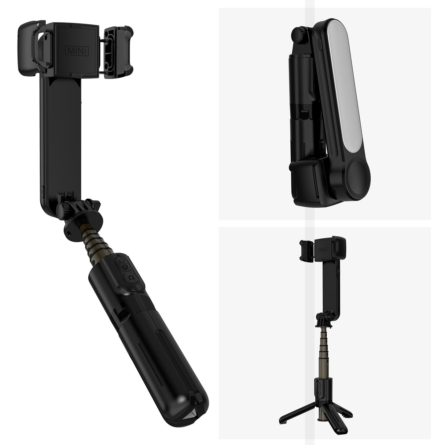 L09 Mini Mobile Phone Holder Stabilizer Extendable Tripod Bluetooth Remote Control Selfie Stick with Fill Light - Black
