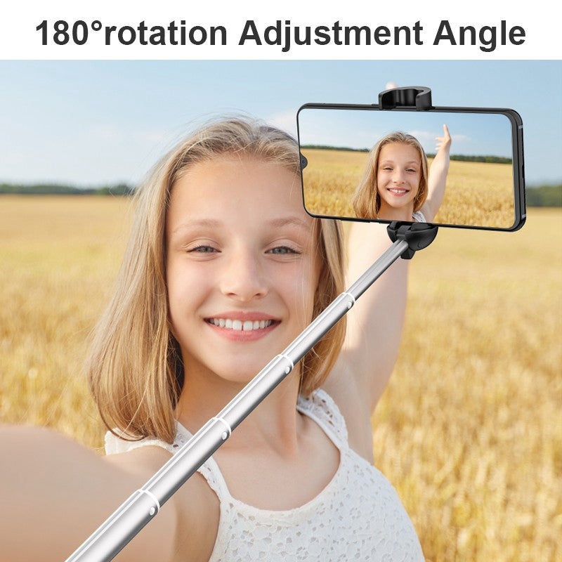 Dispho WS-19001 Retractable Bluetooth Selfie Stick Portable Extendable Selfie Stick with 180-Degree Rotating Phone Holder for Indoor Outdoor Shooting - White