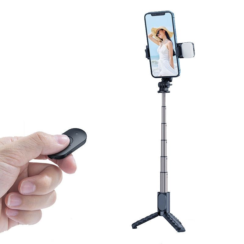 MCDODO MDD SS-1781 Aluminum Alloy Extendable Rod Selfie Stick Bluetooth Remote Control Tripod with Single Fill Light - Black