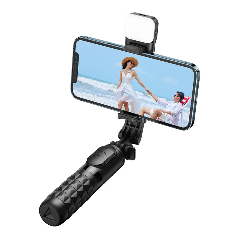 MCDODO MDD SS-1781 Aluminum Alloy Extendable Rod Selfie Stick Bluetooth Remote Control Tripod with Single Fill Light - Black