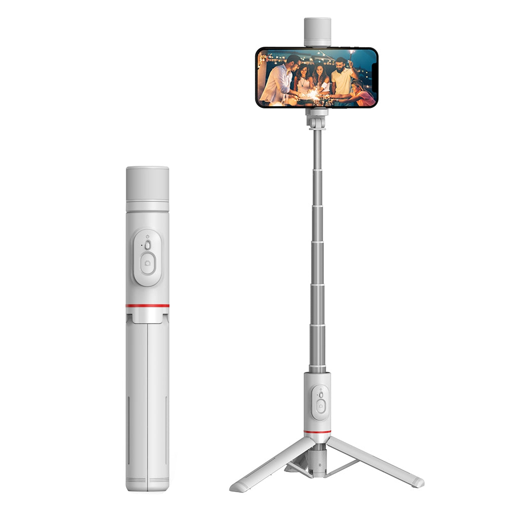Q12S Extendable Selfie Stick Aluminum Alloy Tripod Stand with Fill Light and Wireless Bluetooth Remote Control Tripod Stand - White