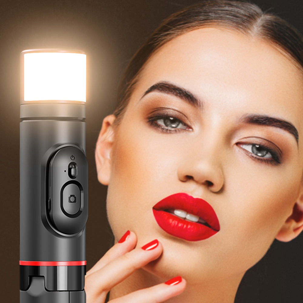 Q12S Extendable Selfie Stick Aluminum Alloy Tripod Stand with Fill Light and Wireless Bluetooth Remote Control Tripod Stand - Pink