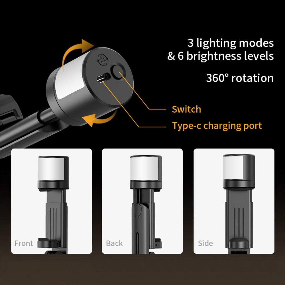 Q12S Extendable Selfie Stick Aluminum Alloy Tripod Stand with Fill Light and Wireless Bluetooth Remote Control Tripod Stand - Pink