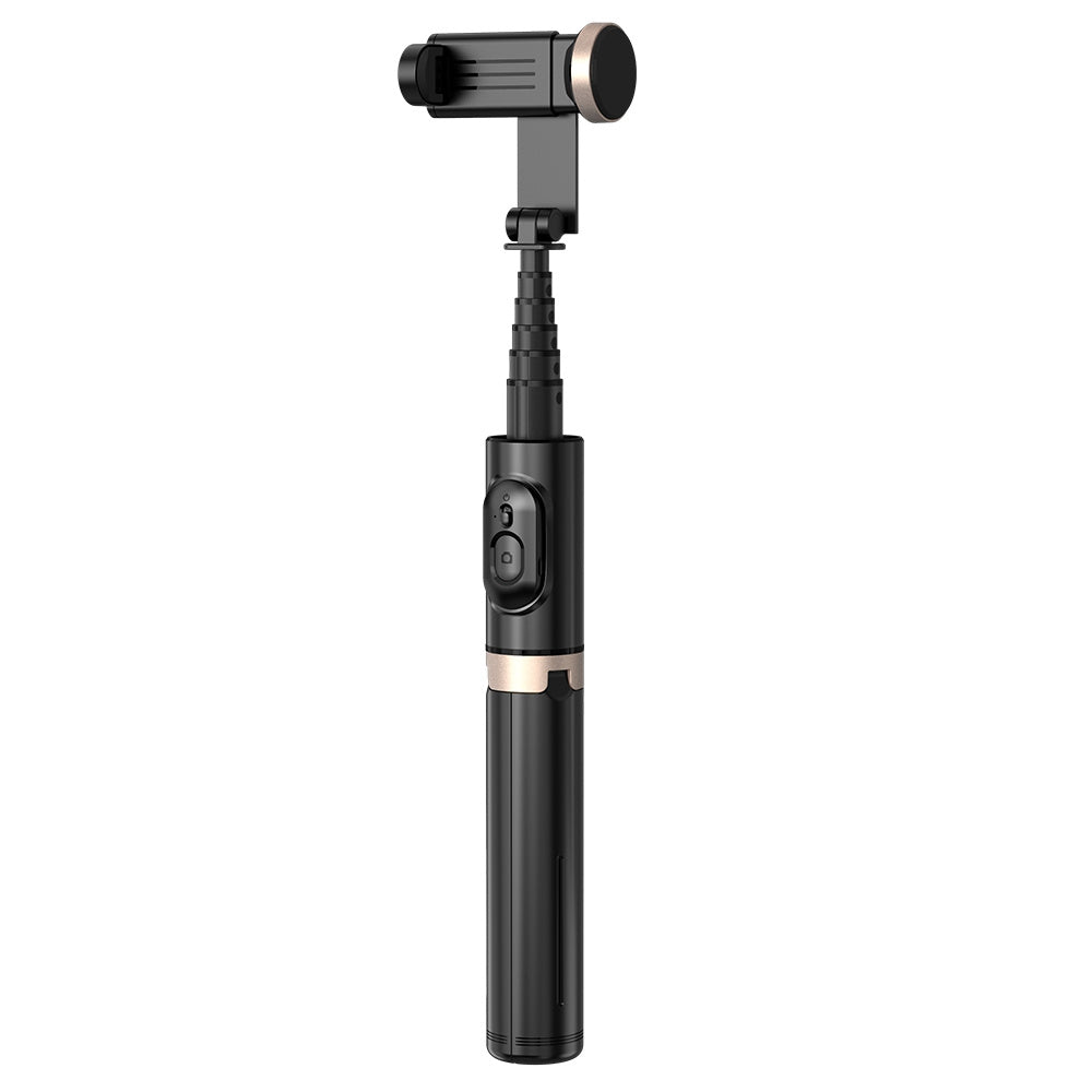 Q12 Mobile Phone Holder Tripod Extendable Aluminium Alloy Pole Live Streaming Selfie Stick with Bluetooth Remote Control - Black