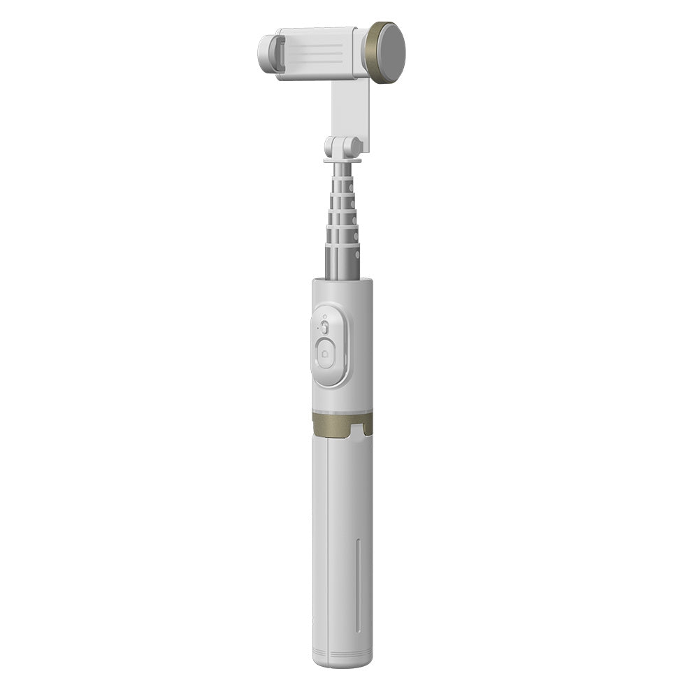 Q12 Mobile Phone Holder Tripod Extendable Aluminium Alloy Pole Live Streaming Selfie Stick with Bluetooth Remote Control - White