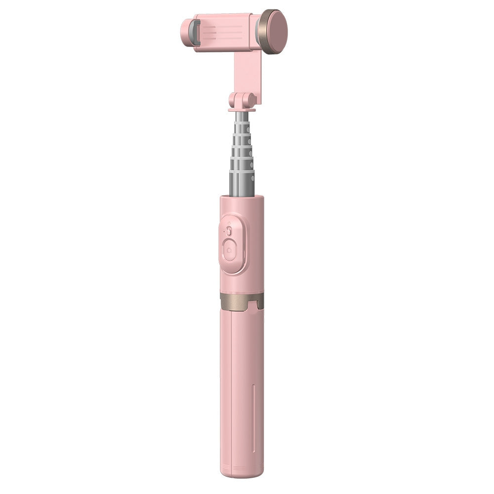 Q12 Mobile Phone Holder Tripod Extendable Aluminium Alloy Pole Live Streaming Selfie Stick with Bluetooth Remote Control - Pink