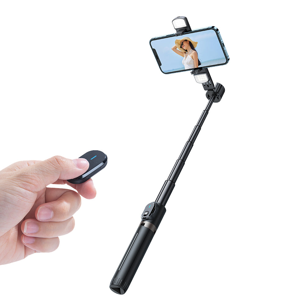 MCDODO MDD SS-1771 Dual Lights Wireless Selfie Stick Portable Tripod Phone Stand with 360-Degree Rotating Phone Clip/Remote for Photography Live Streaming - Black