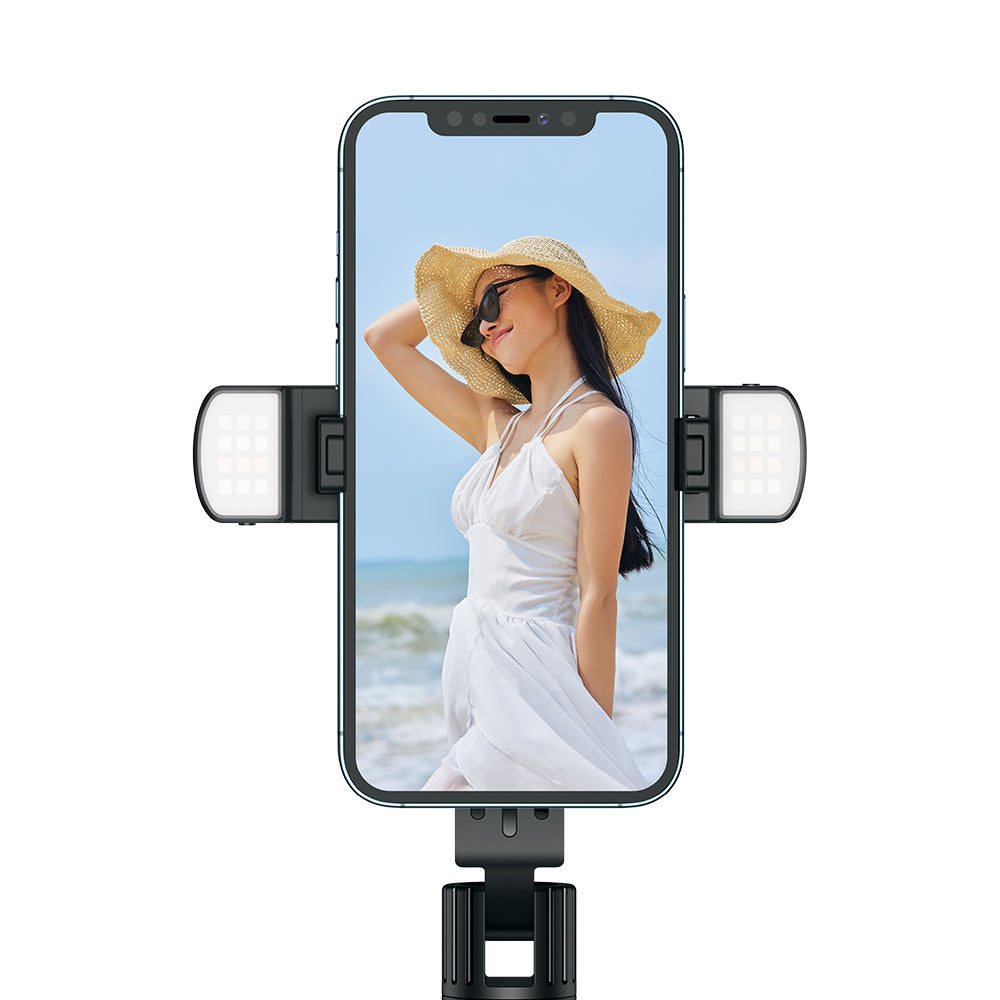 MCDODO MDD SS-1771 Dual Lights Wireless Selfie Stick Portable Tripod Phone Stand with 360-Degree Rotating Phone Clip/Remote for Photography Live Streaming - Black