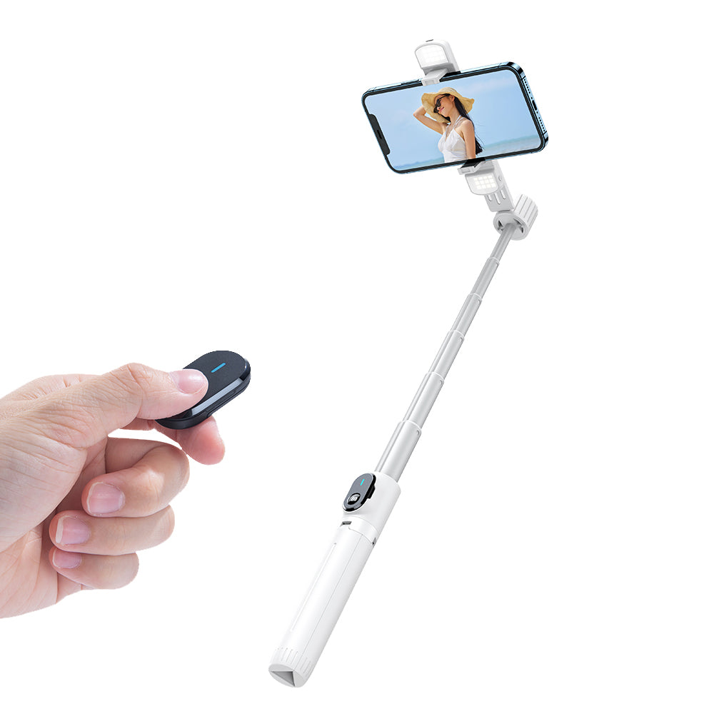 MCDODO MDD SS-1771 Dual Lights Wireless Selfie Stick Portable Tripod Phone Stand with 360-Degree Rotating Phone Clip/Remote for Photography Live Streaming - White