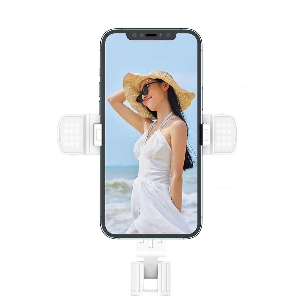 MCDODO MDD SS-1771 Dual Lights Wireless Selfie Stick Portable Tripod Phone Stand with 360-Degree Rotating Phone Clip/Remote for Photography Live Streaming - White