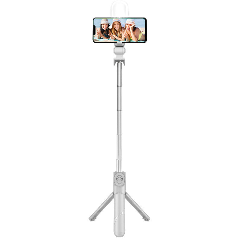 XT02S 70cm Extendable Selfie Stick Tripod Stand with Bluetooth Remote Control LED Light for Youtube Makeup Photography Livestream - White