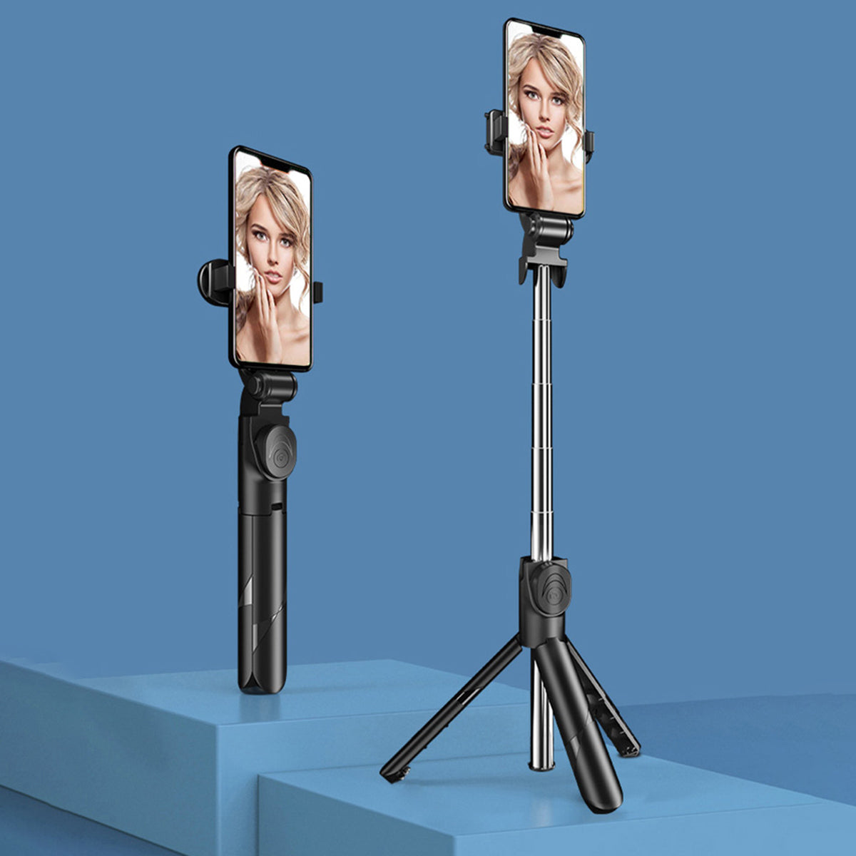 XT02P 100cm Extendable Selfie Stick Bluetooth Remote Control Foldable Tripod Stand - White