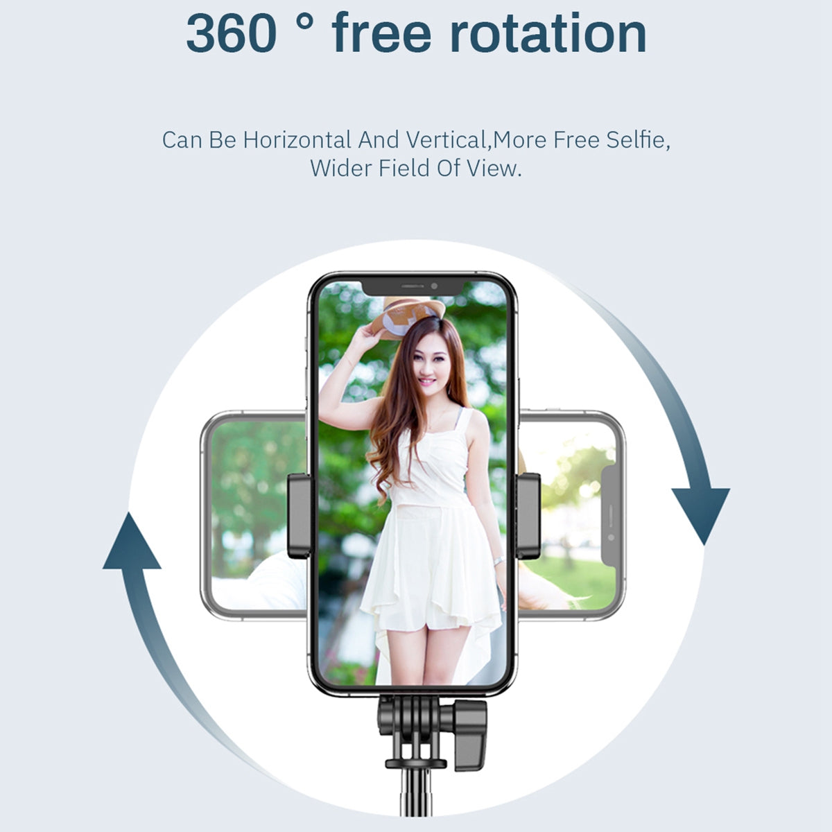 Portable Wireless Selfie Stick Retractable Tripod Phone Stand 360-Degree Rotating Phone Clip with Dual Ring Fill Lights/Remote - Black