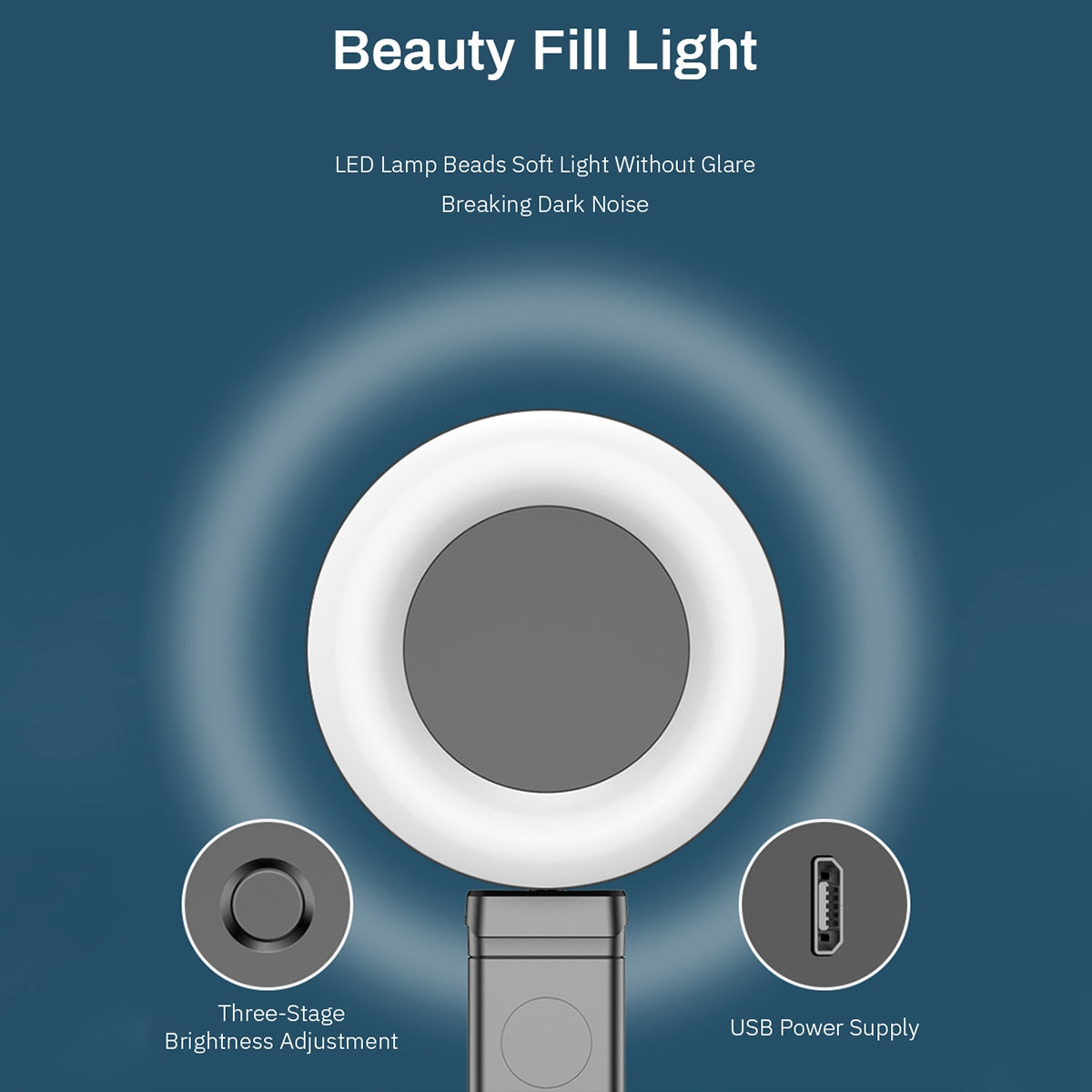 Portable Wireless Selfie Stick Retractable Tripod Phone Stand 360-Degree Rotating Phone Clip with Dual Ring Fill Lights/Remote - Pink