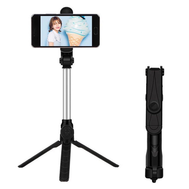 XT10 Wireless Bluetooth Selfie Stick Portable Folding Mini Selfie Stick Retractable Tripod Stand with 360-Degree Rotating Phone Holder - Black