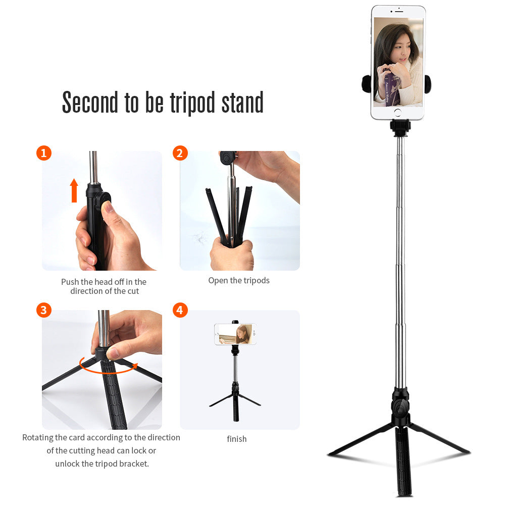 XT10 Wireless Bluetooth Selfie Stick Portable Folding Mini Selfie Stick Retractable Tripod Stand with 360-Degree Rotating Phone Holder - Black